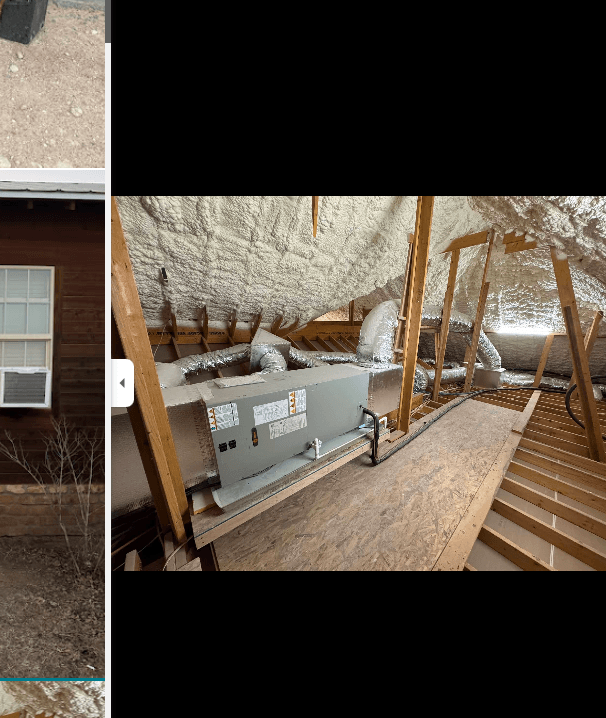 Star Heating & Air attic installation with an air handler, insulated ductwork, and spray foam insulation